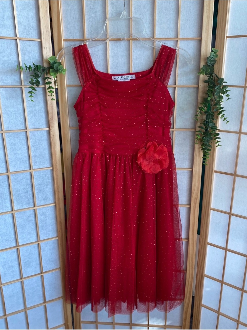 La Belle Red Sparkle Tulle Flower Girl Dress